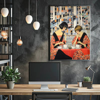 Art Deco Cubism Women in Cafe Setting Abstract Poster PosterGoat
