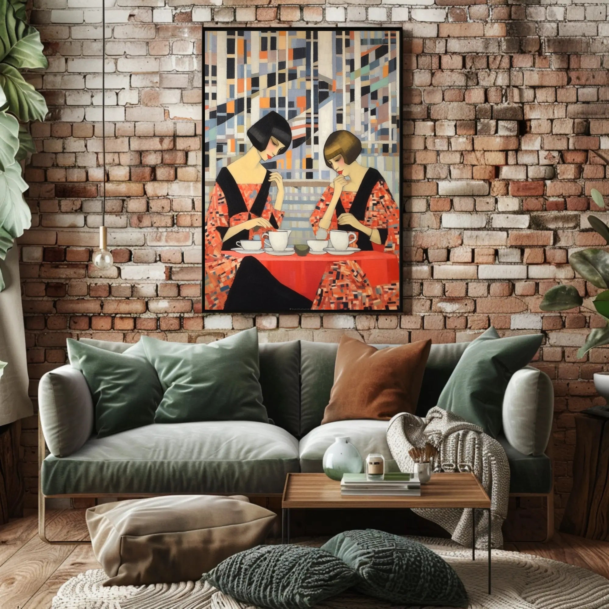 Art Deco Cubism Women in Cafe Setting Abstract Poster PosterGoat