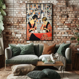 Art Deco Cubism Women in Cafe Setting Abstract Poster PosterGoat