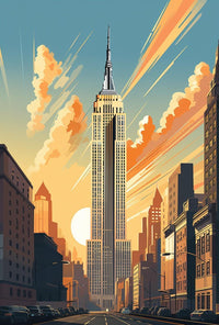 Art Deco Skyscraper Skyline at Sunset Wall Art Poster PosterGoat