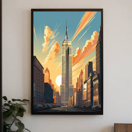 Art Deco Skyscraper Skyline at Sunset Wall Art Poster PosterGoat
