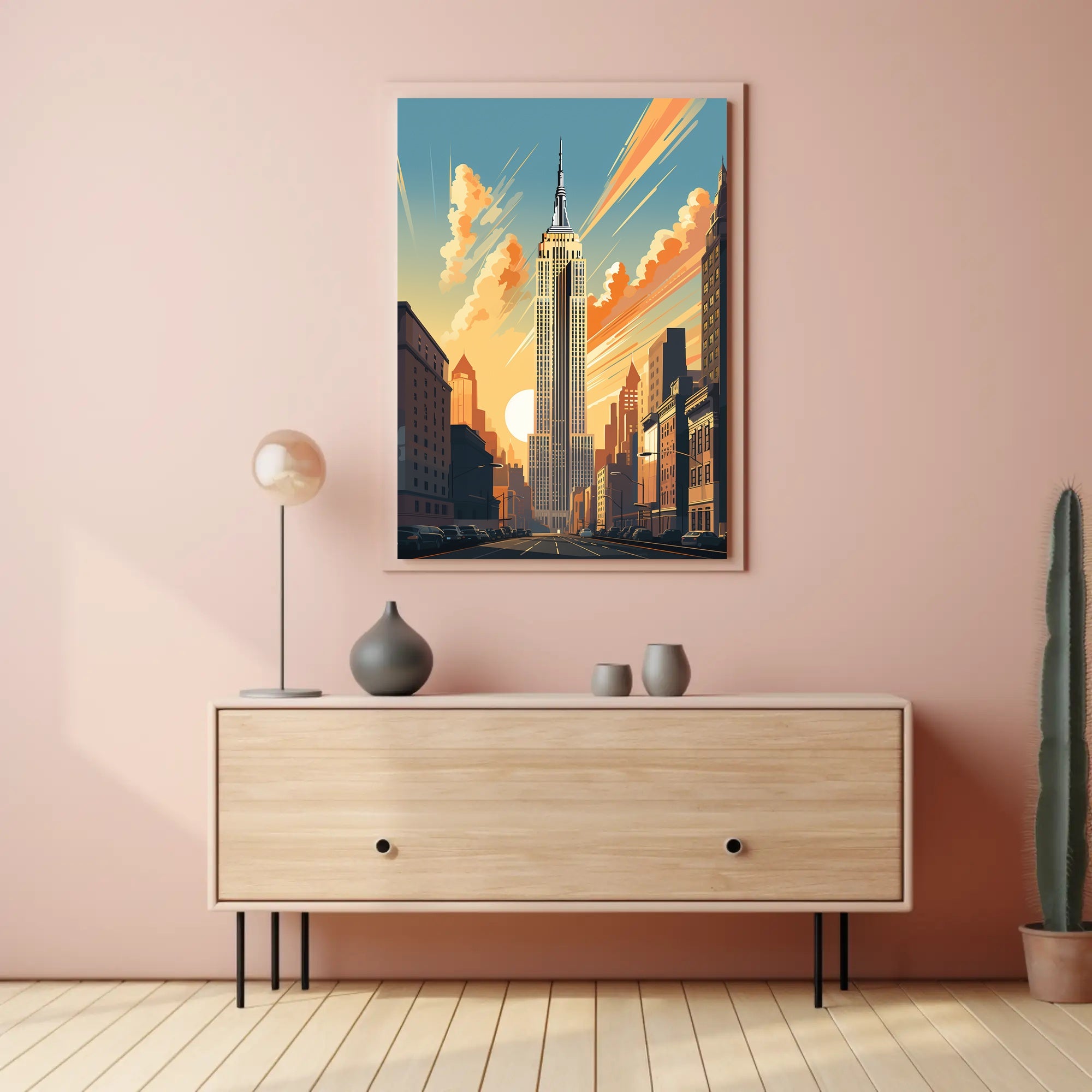 Art Deco Skyscraper Skyline at Sunset Wall Art Poster PosterGoat