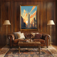 Art Deco Skyscraper Skyline at Sunset Wall Art Poster PosterGoat