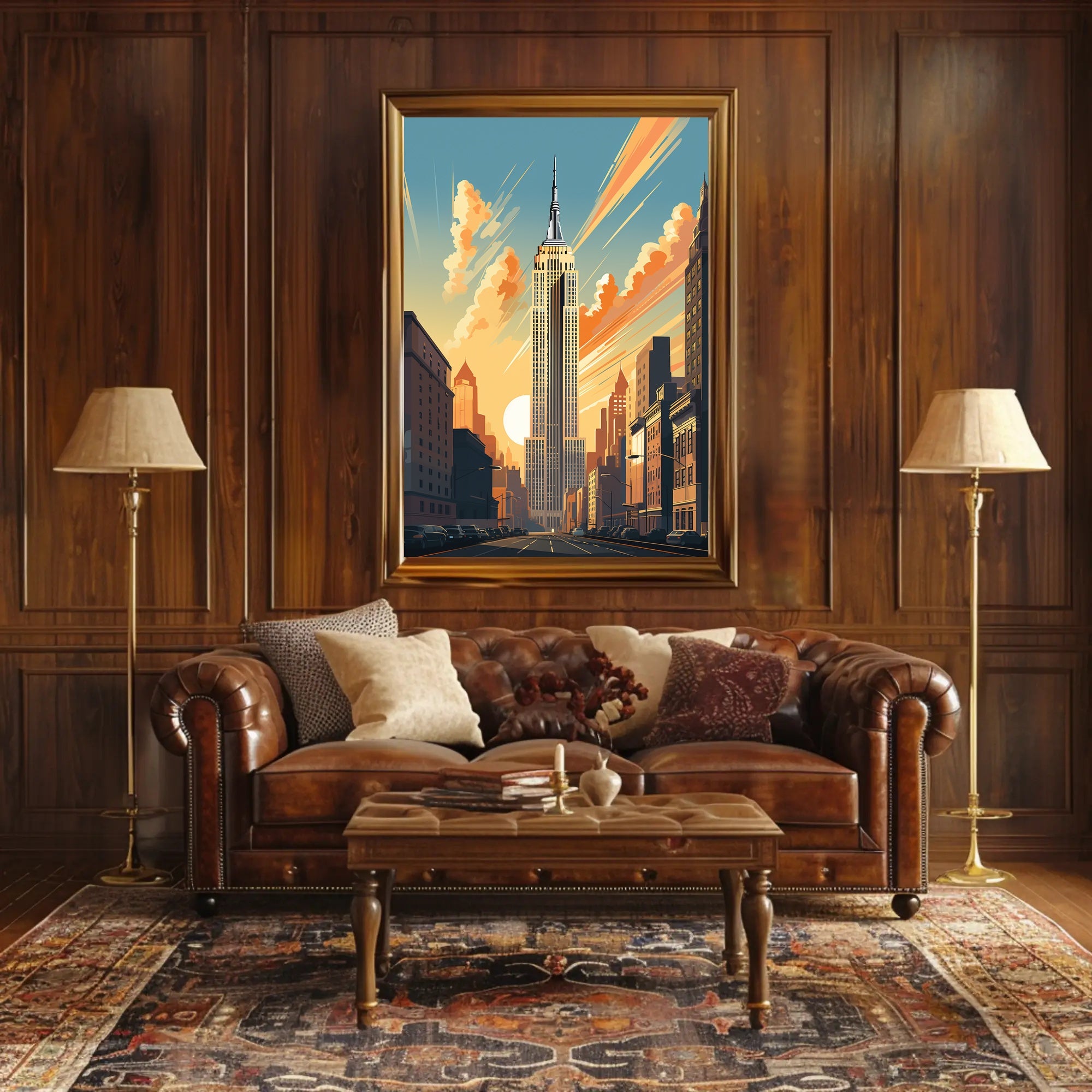 Art Deco Skyscraper Skyline at Sunset Wall Art Poster PosterGoat