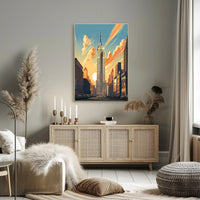 Art Deco Skyscraper Skyline at Sunset Wall Art Poster PosterGoat