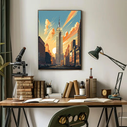 Art Deco Skyscraper Skyline at Sunset Wall Art Poster PosterGoat