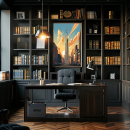 Art Deco Skyscraper Skyline at Sunset Wall Art Poster PosterGoat