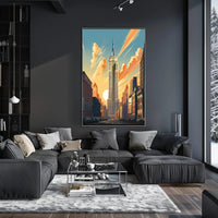 Art Deco Skyscraper Skyline at Sunset Wall Art Poster PosterGoat