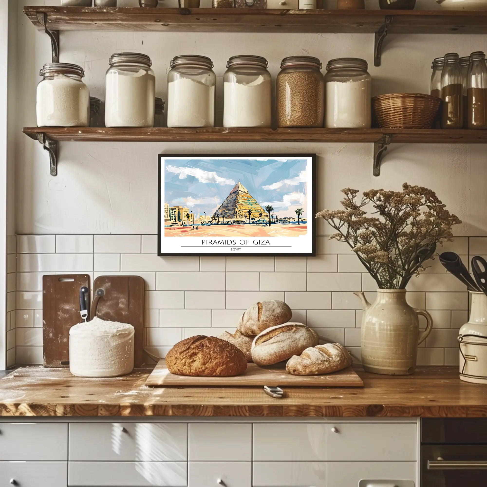 Artistic Depiction of the Pyramids of Giza Poster PosterGoat
