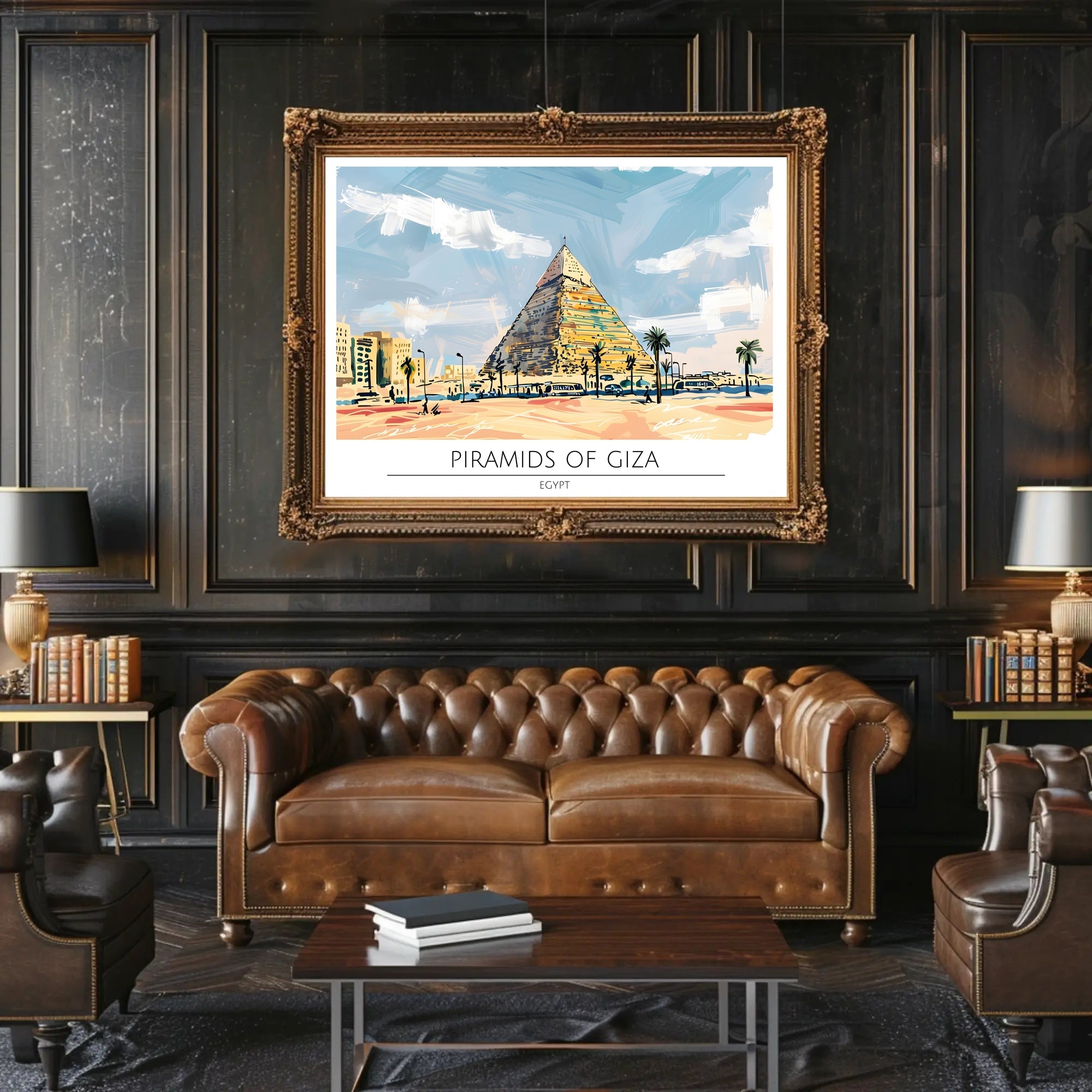 Artistic Depiction of the Pyramids of Giza Poster PosterGoat