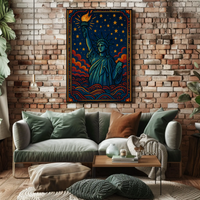Artistic Statue of Liberty Starry Night Cultural Heritage Poster PosterGoat