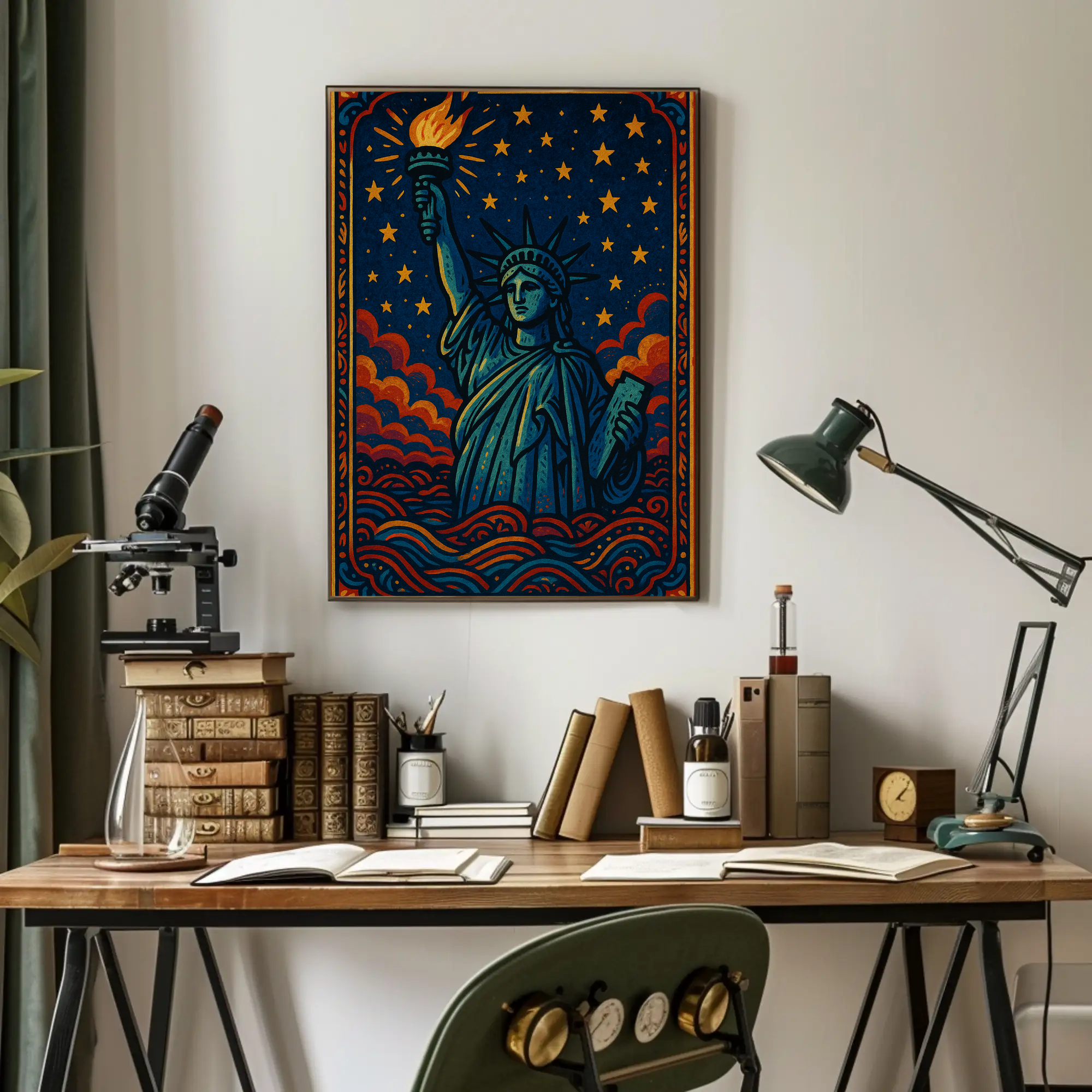 Artistic Statue of Liberty Starry Night Cultural Heritage Poster PosterGoat