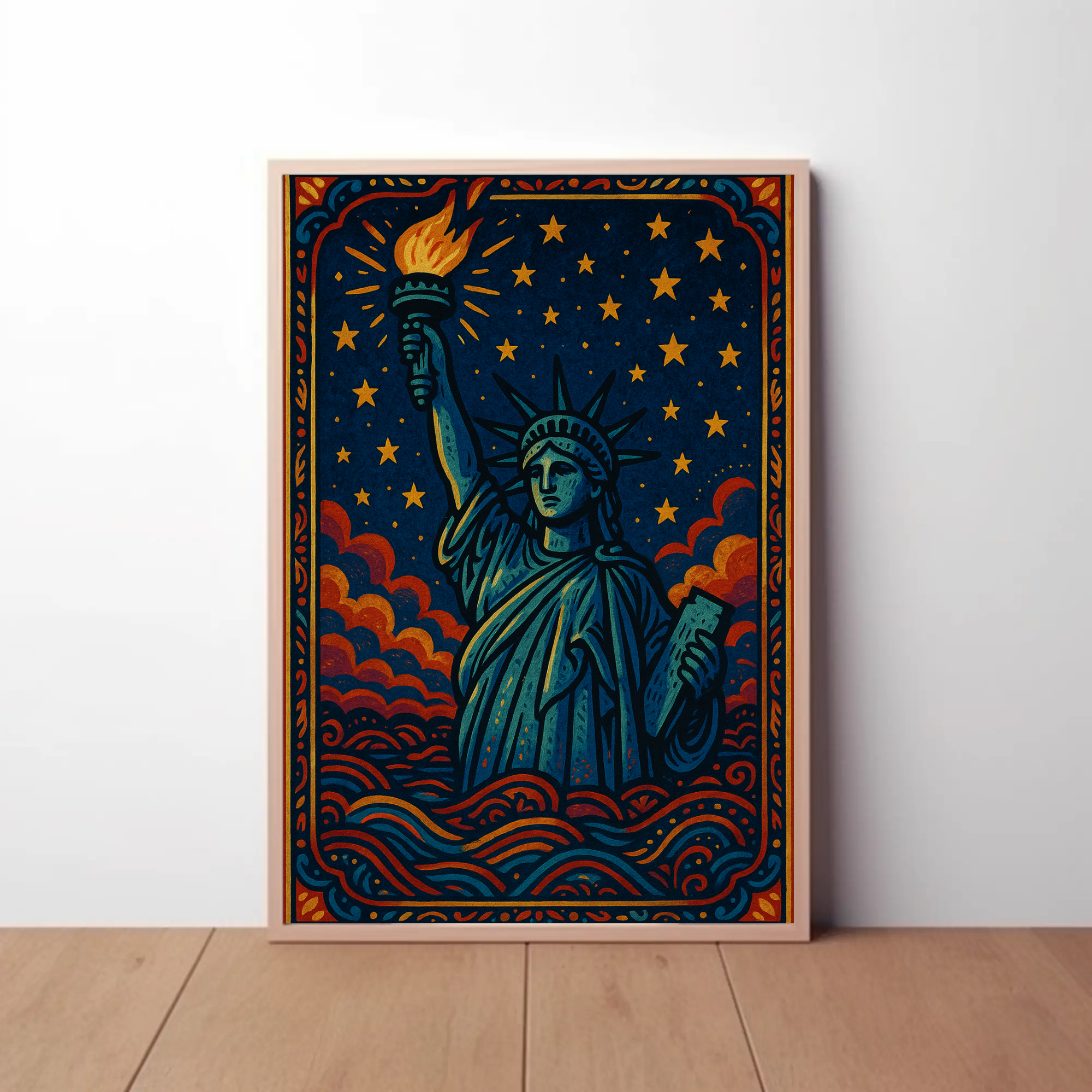 Artistic Statue of Liberty Starry Night Cultural Heritage Poster PosterGoat