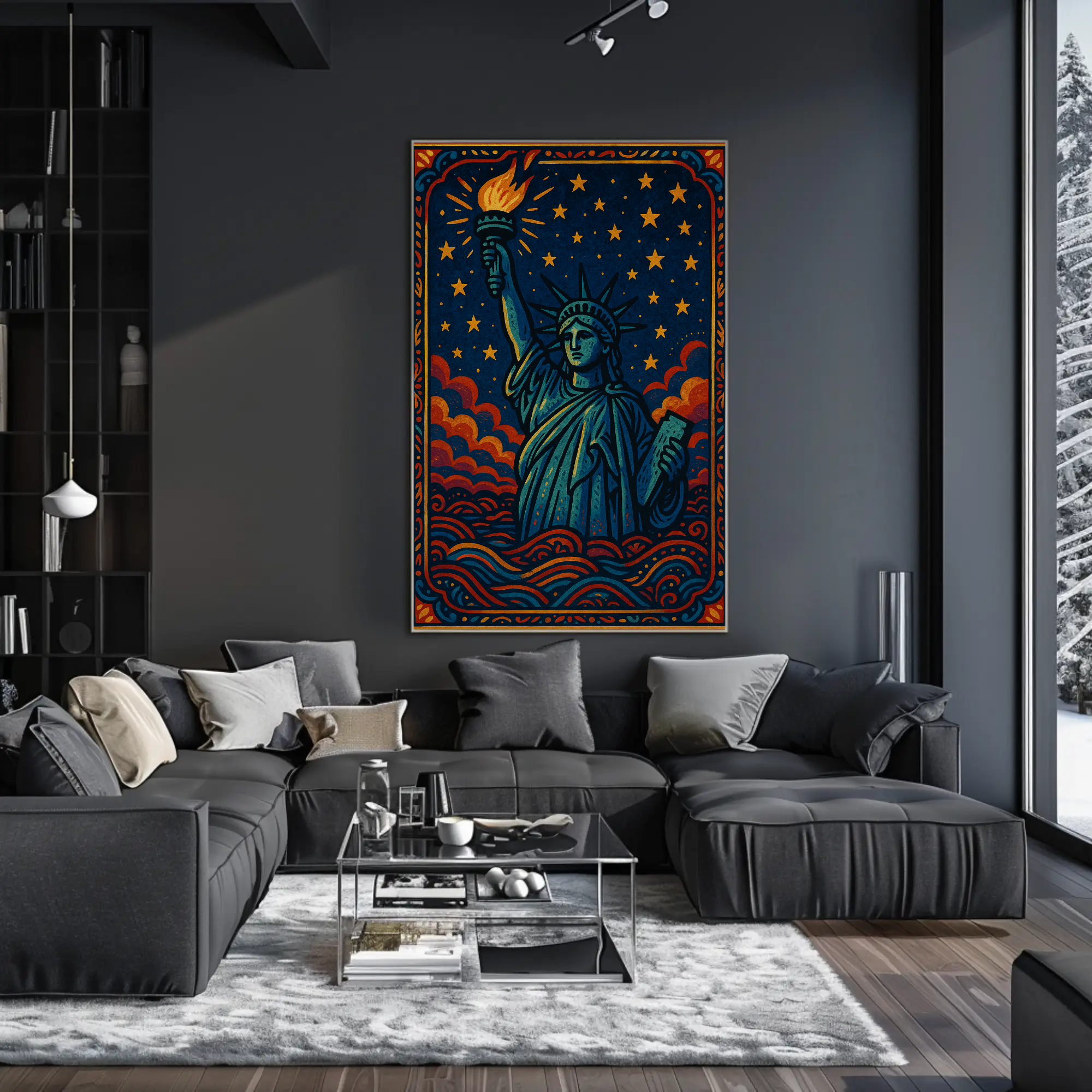 Artistic Statue of Liberty Starry Night Cultural Heritage Poster PosterGoat