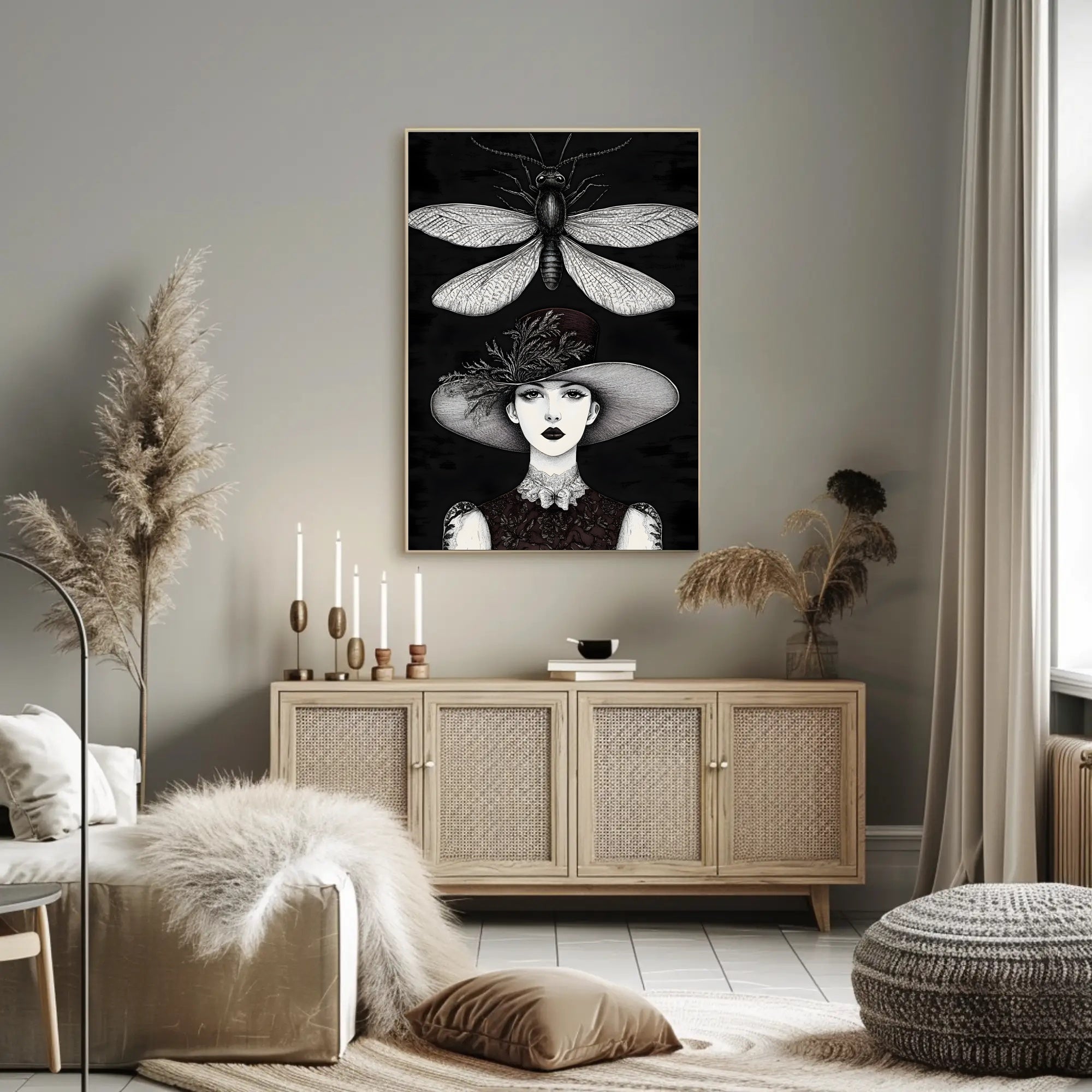 Artistic Woman with Moth Abstract or Artistic Poster PosterGoat