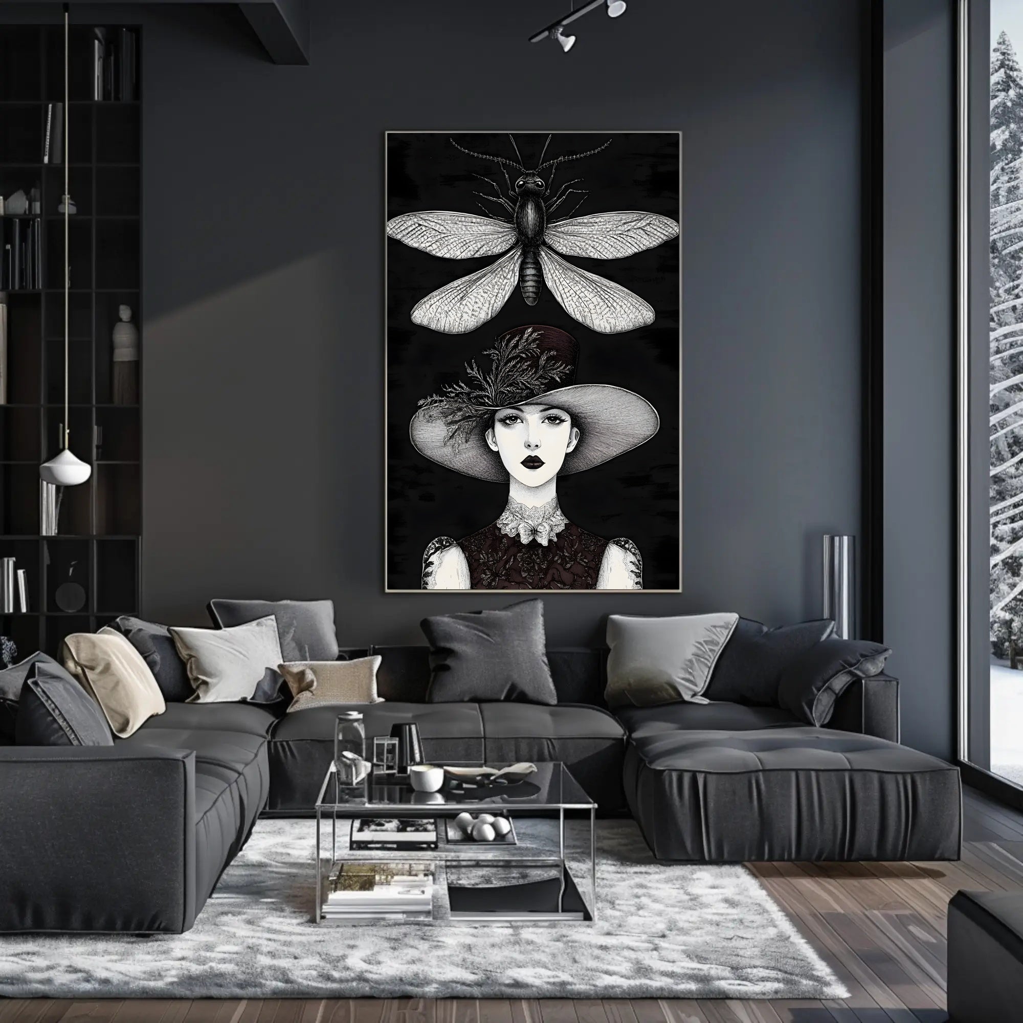 Artistic Woman with Moth Abstract or Artistic Poster PosterGoat