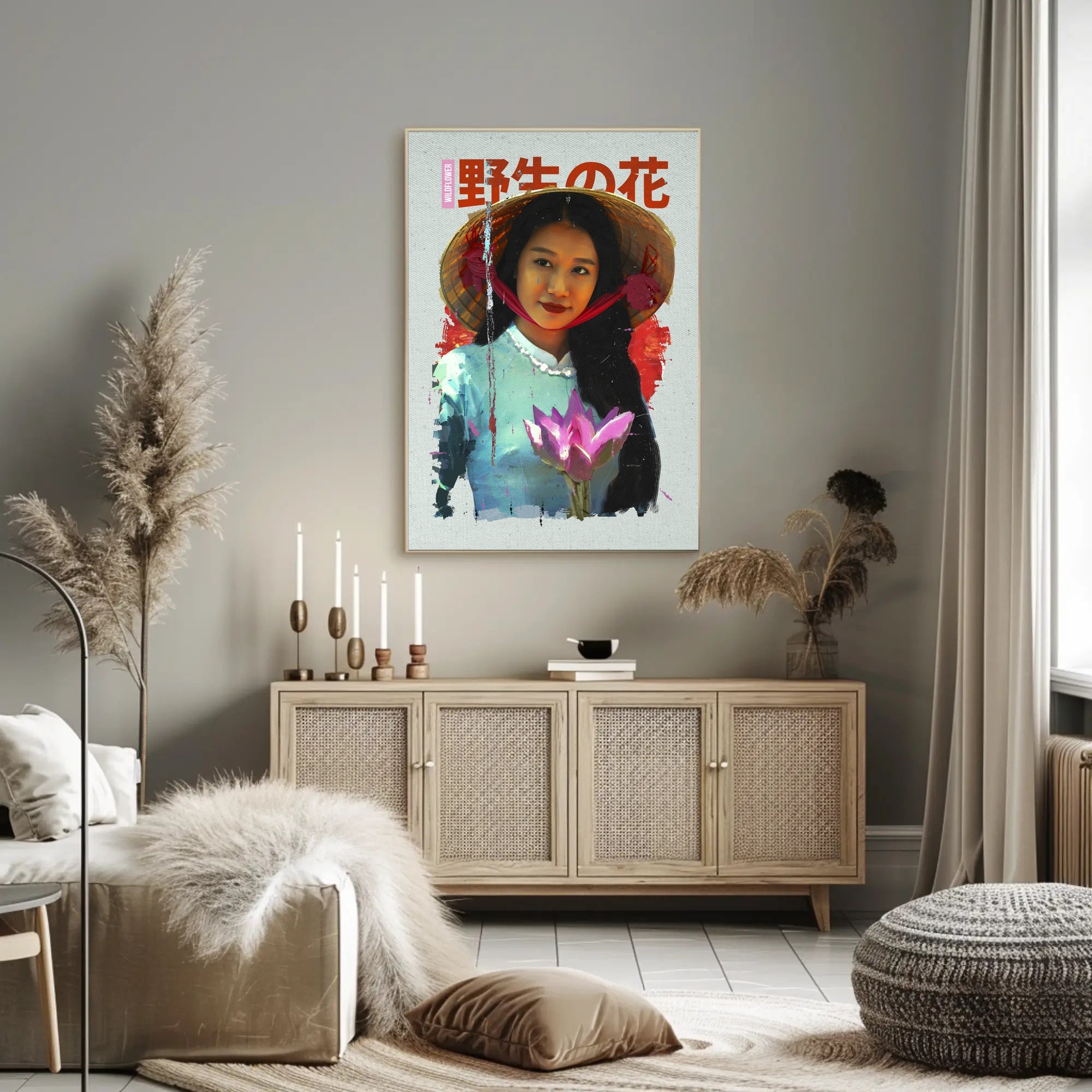 Asian Serenity: Lotus and Traditional Attire Cultural Poster PosterGoat