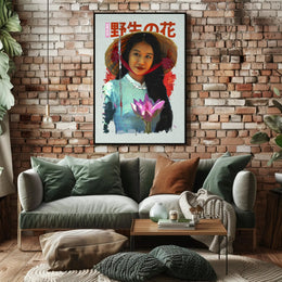 Asian Serenity: Lotus and Traditional Attire Cultural Poster PosterGoat