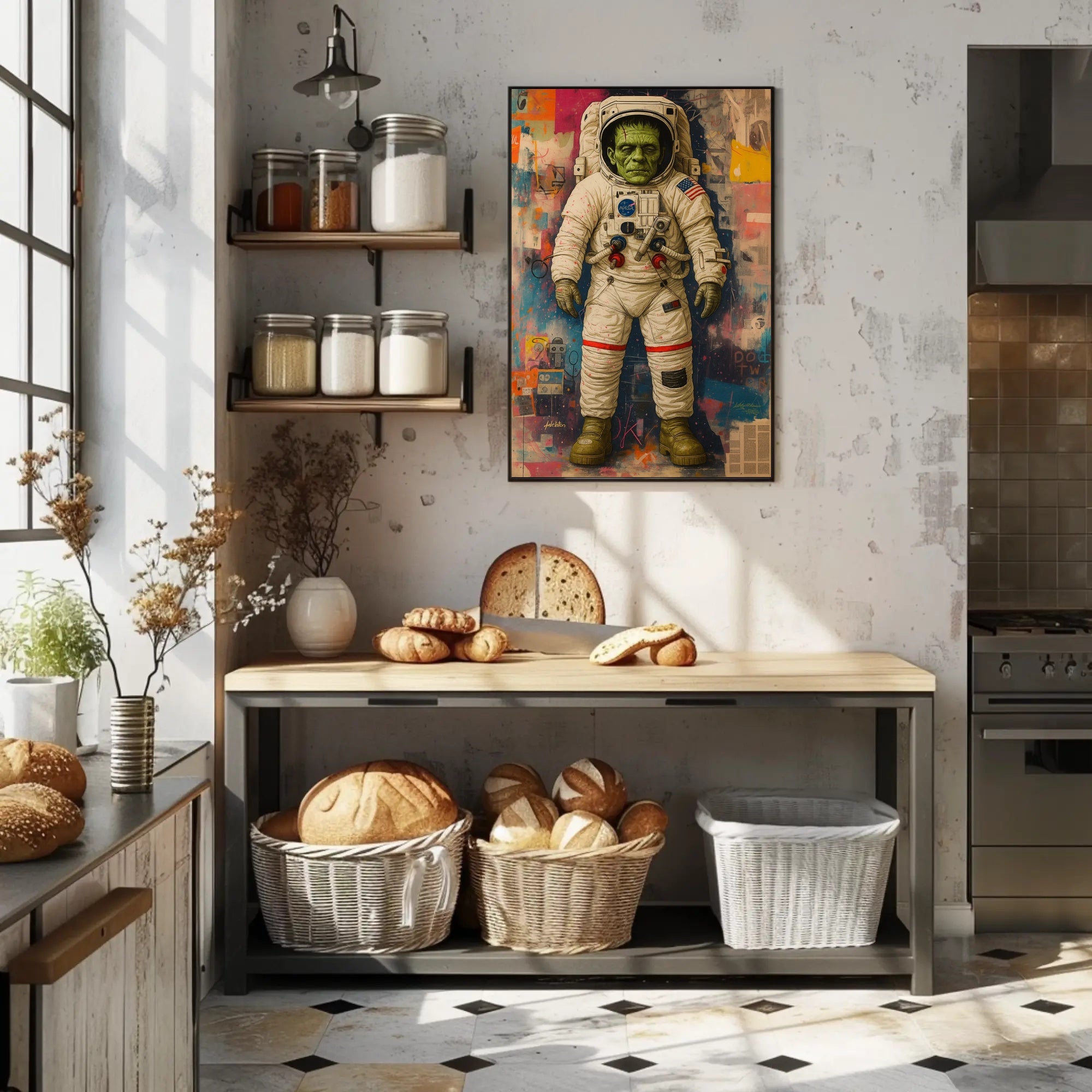 Astronaut Frankenstein Space Adventure Futuristic Sci-Fi Poster PosterGoat