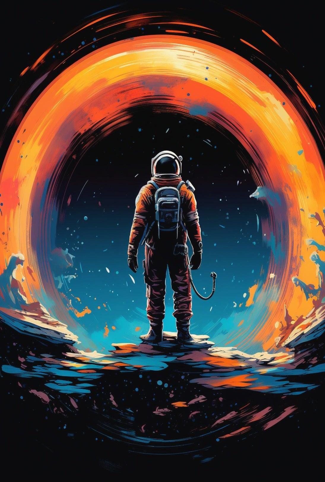Astronaut Gazing at Cosmic Phenomenon Futuristic Sci-Fi Poster PosterGoat