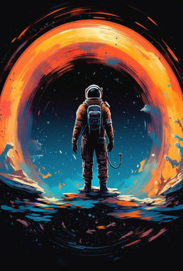 Astronaut Gazing at Cosmic Phenomenon Futuristic Sci-Fi Poster PosterGoat