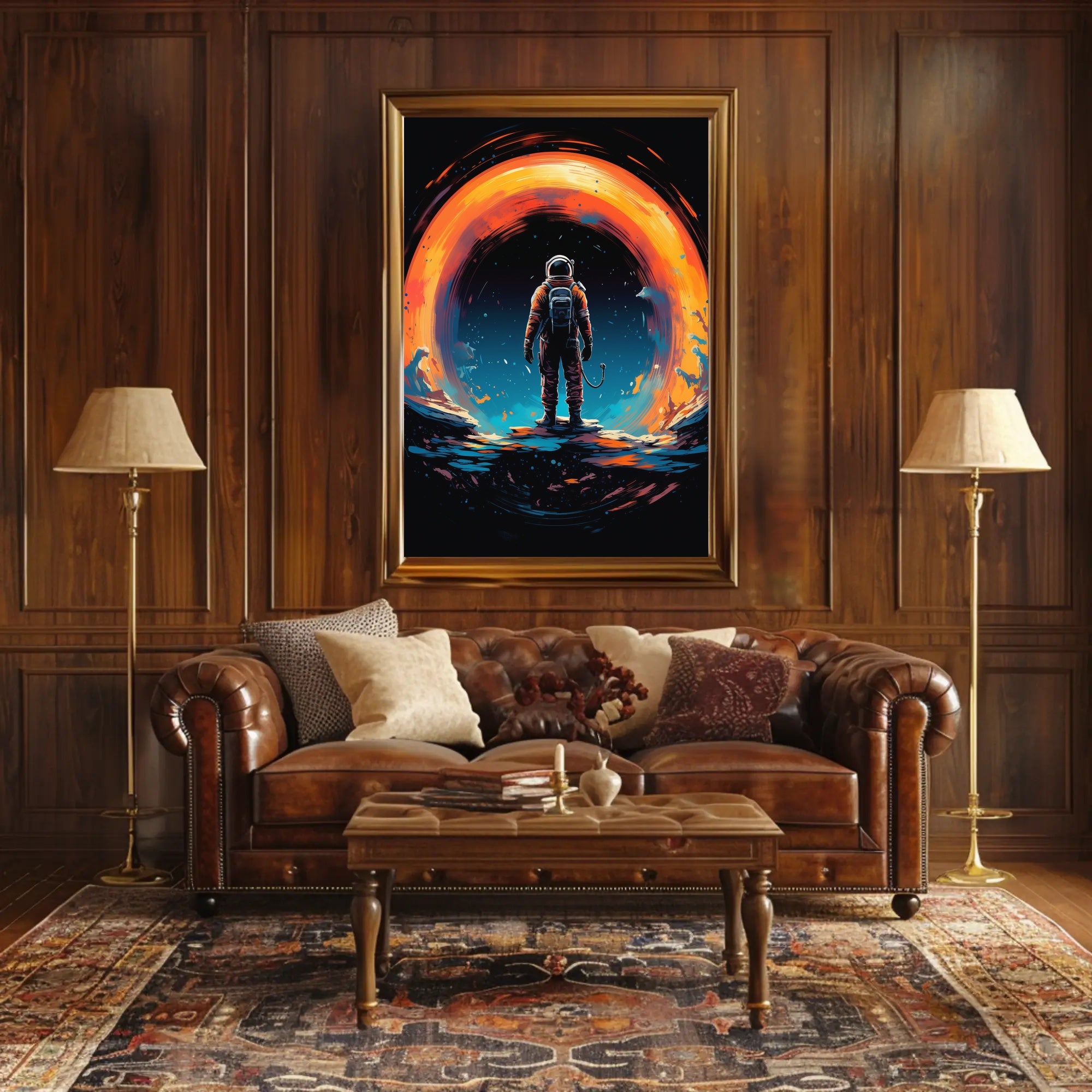 Astronaut Gazing at Cosmic Phenomenon Futuristic Sci-Fi Poster PosterGoat