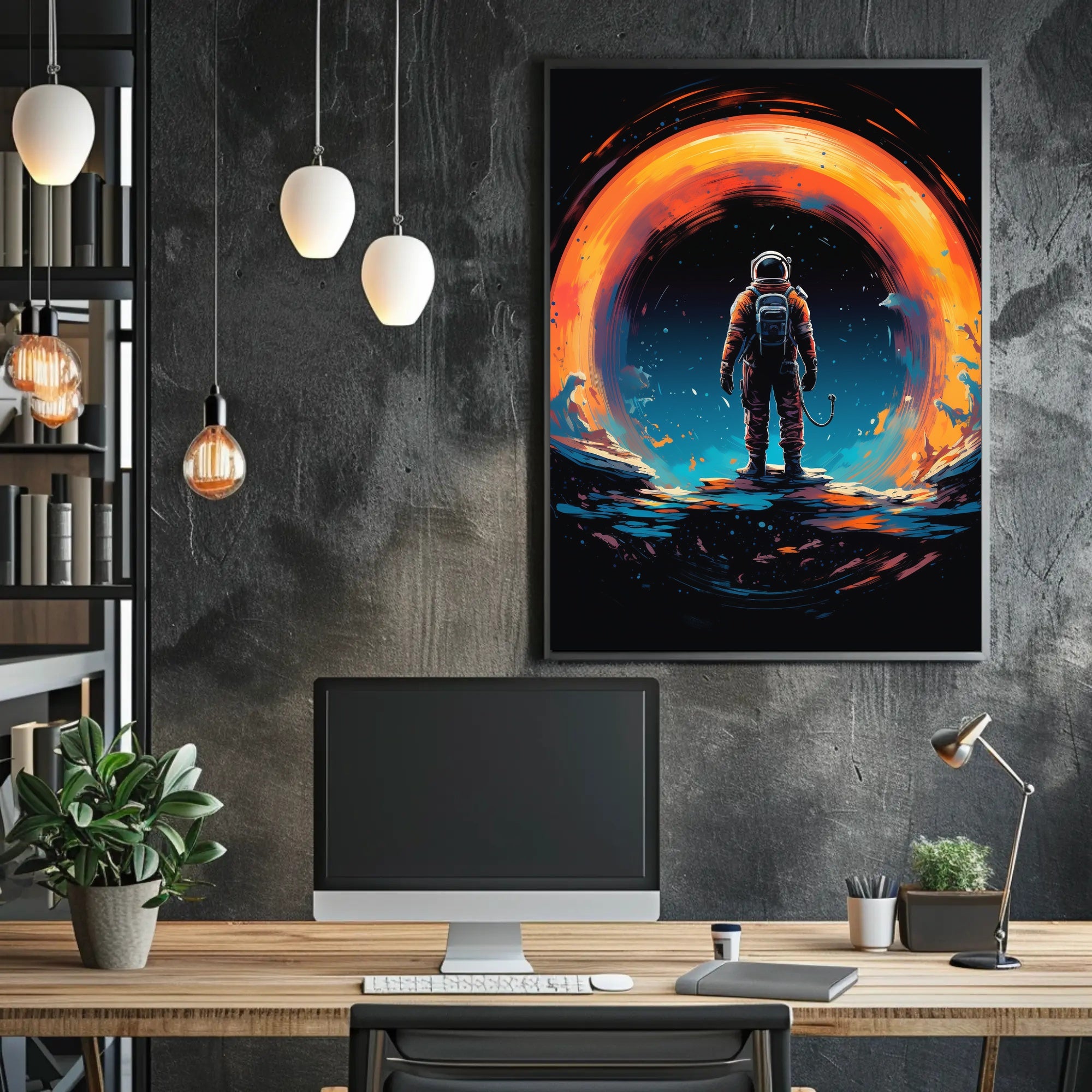 Astronaut Gazing at Cosmic Phenomenon Futuristic Sci-Fi Poster PosterGoat