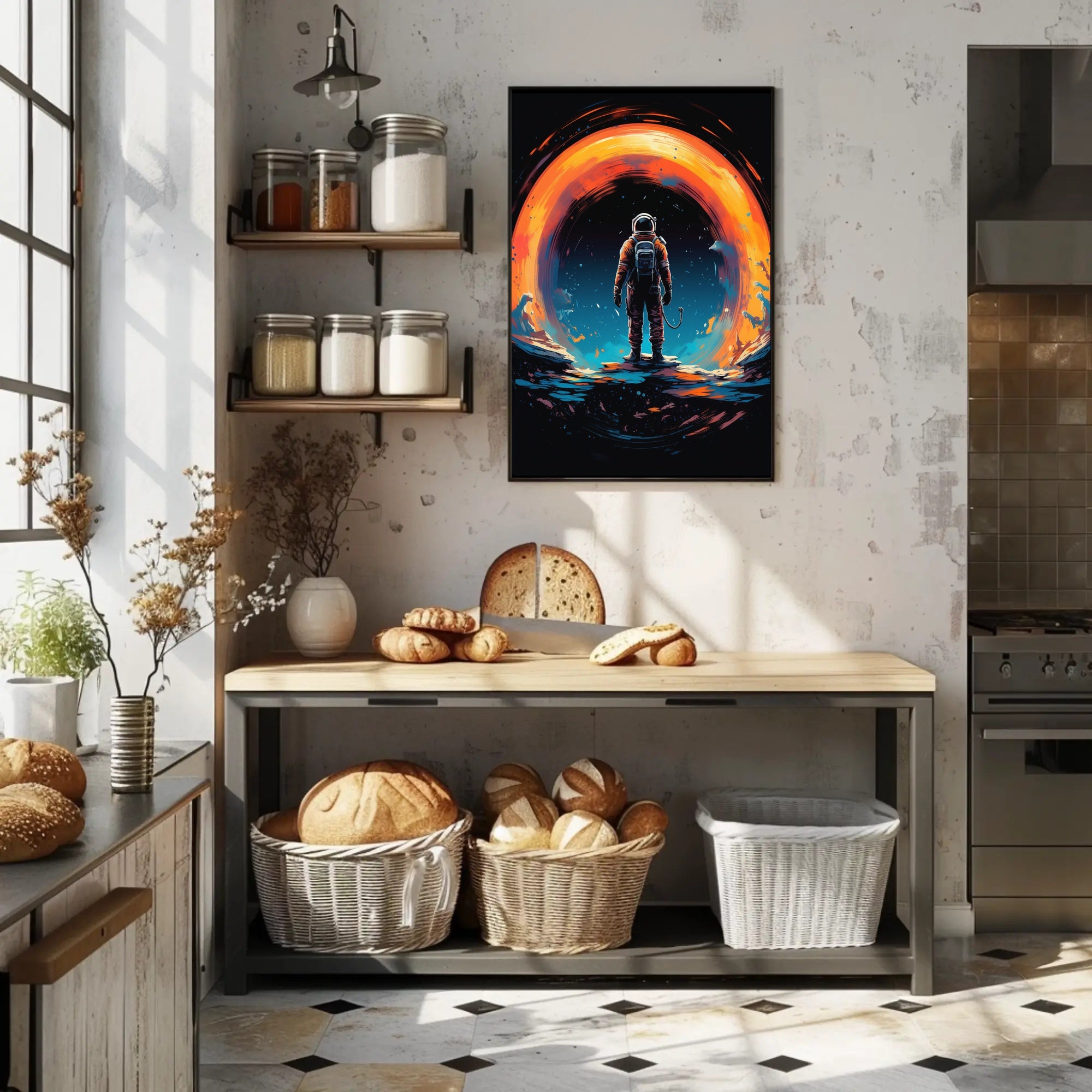 Astronaut Gazing at Cosmic Phenomenon Futuristic Sci-Fi Poster PosterGoat