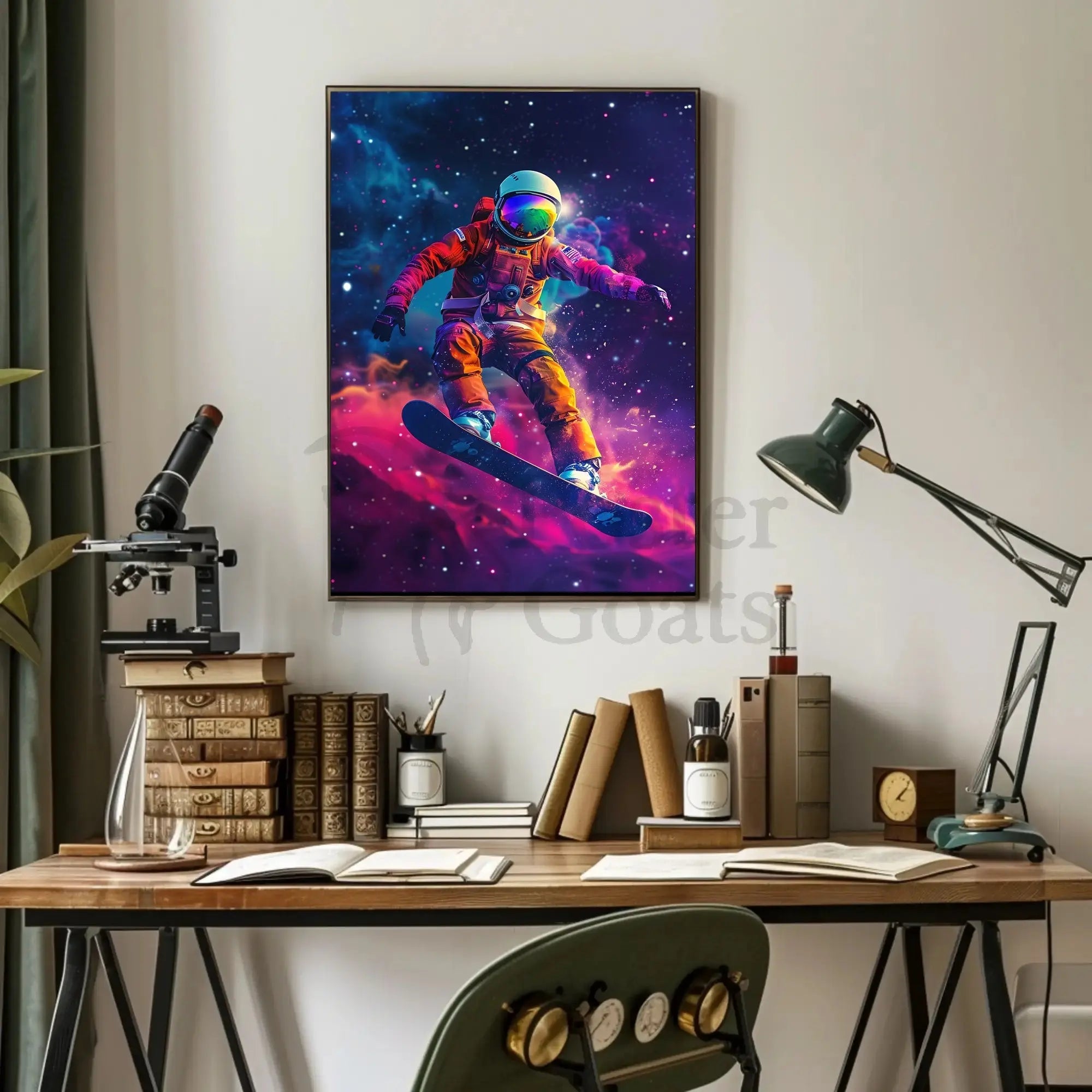 Astronaut Snowboarding Adventure Futuristic Sci-Fi Poster PosterGoat
