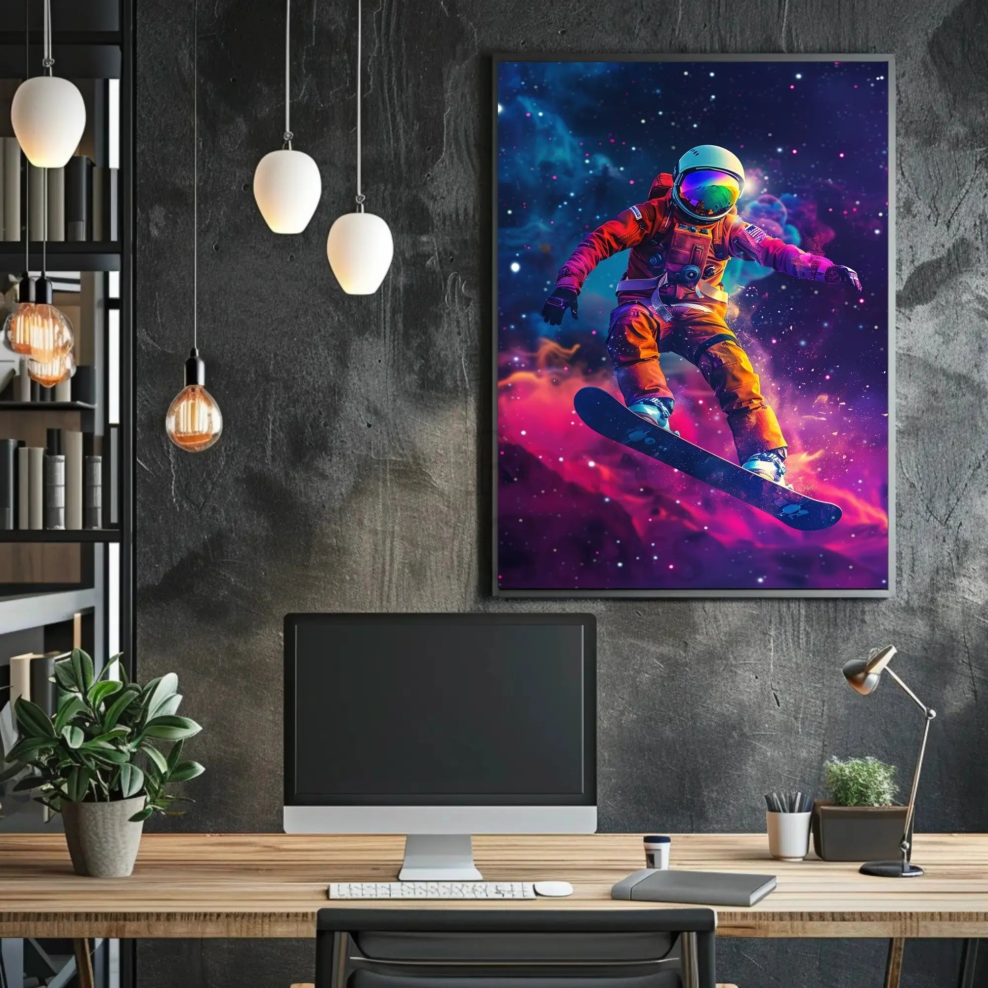 Astronaut Snowboarding Adventure Futuristic Sci-Fi Poster PosterGoat
