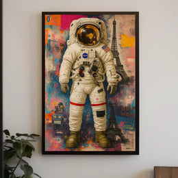 Astronaut and Eiffel Tower Street Art Poster - Abstract, Artistic, or Pop Culture Poster PosterGoat