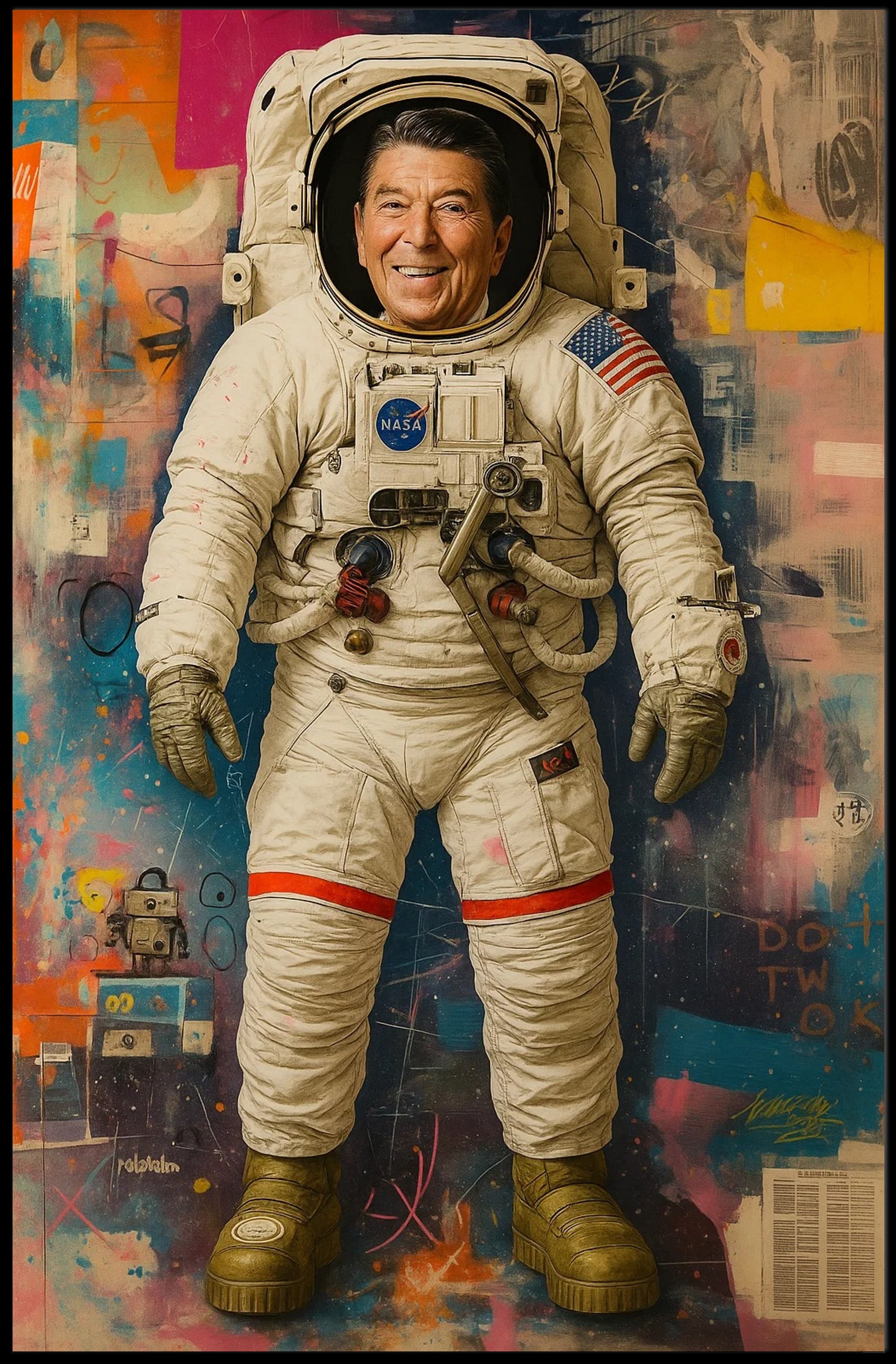 Astronaut in Vibrant Urban Abstract Poster - Pop Culture Poster PosterGoat