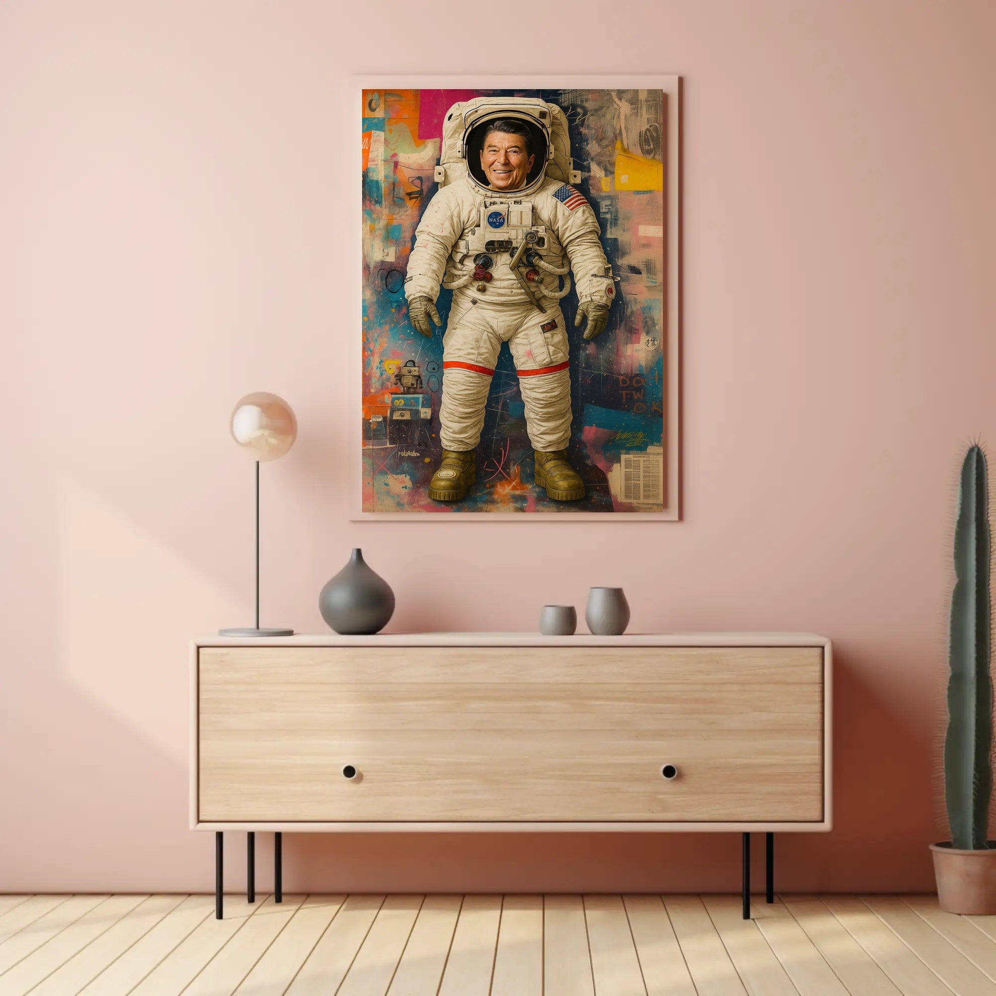 Astronaut in Vibrant Urban Abstract Poster - Pop Culture Poster PosterGoat
