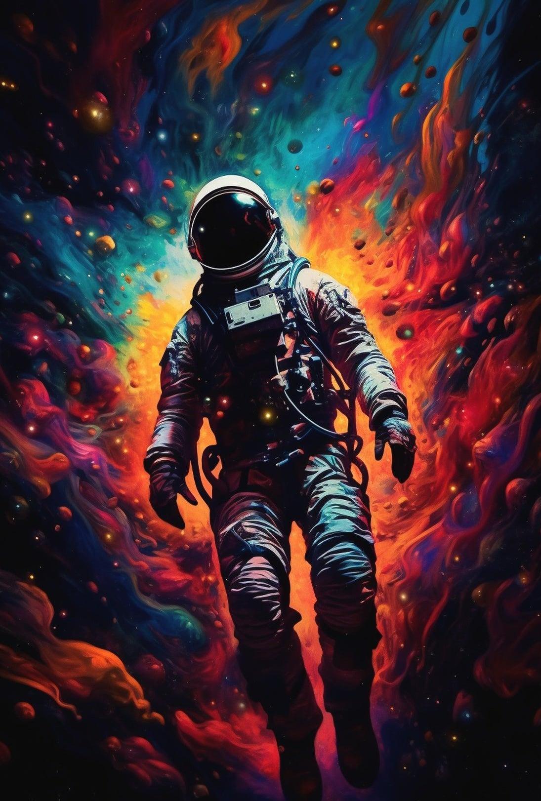 Astronaut in Vivid Nebula Visionary Futuristic Sci-Fi Poster PosterGoat