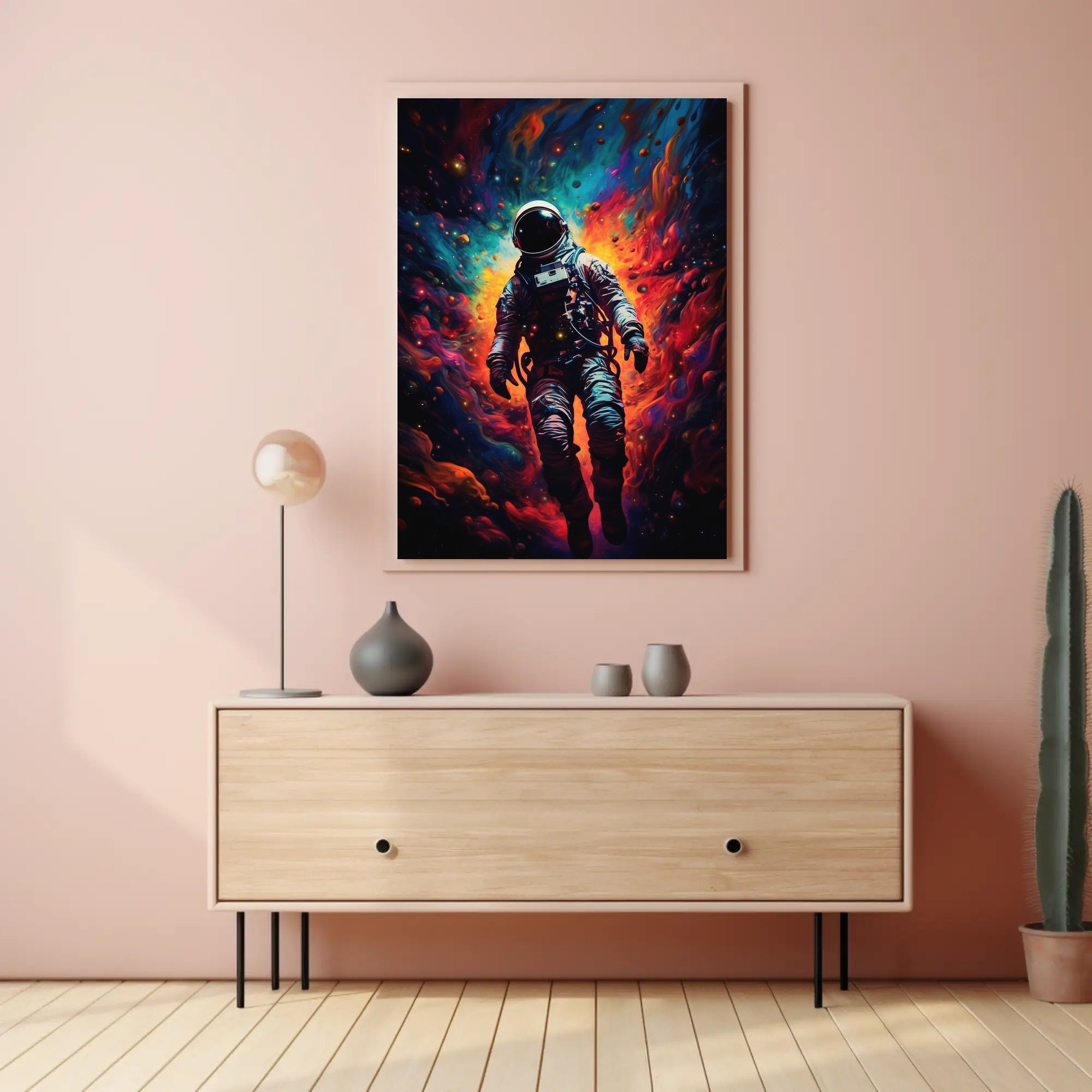 Astronaut in Vivid Nebula Visionary Futuristic Sci-Fi Poster PosterGoat