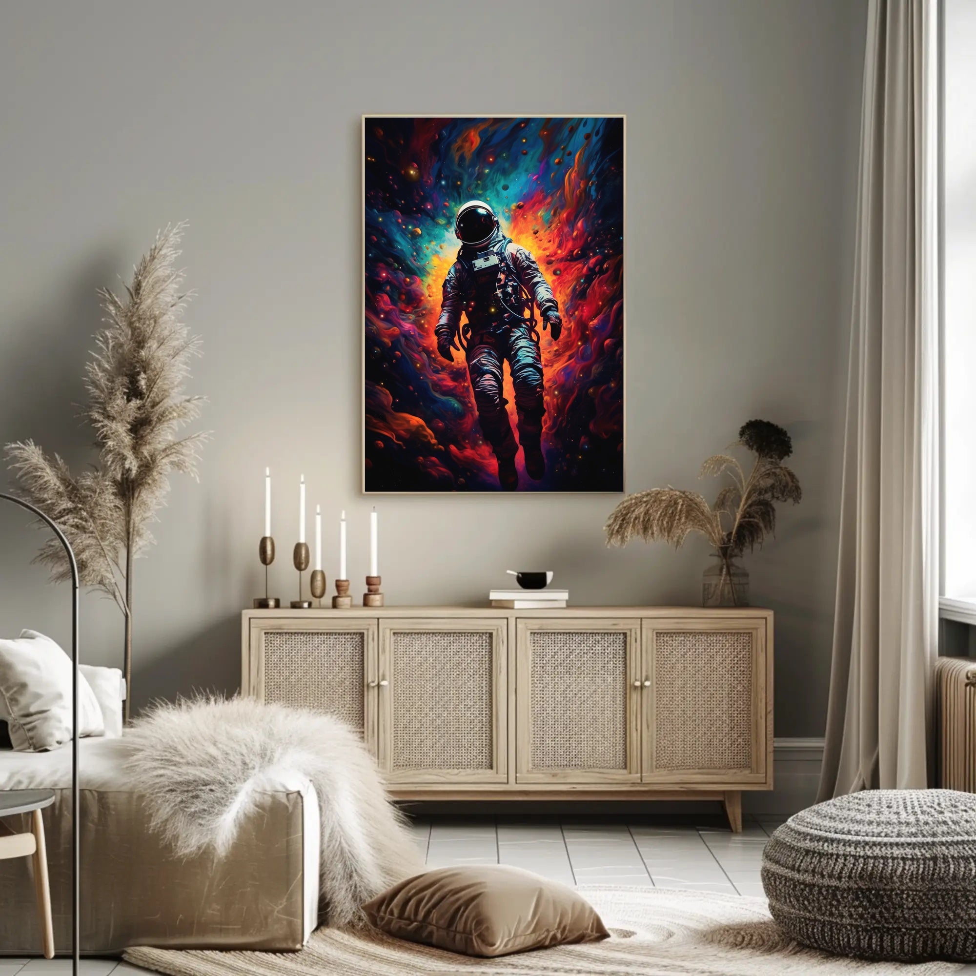 Astronaut in Vivid Nebula Visionary Futuristic Sci-Fi Poster PosterGoat