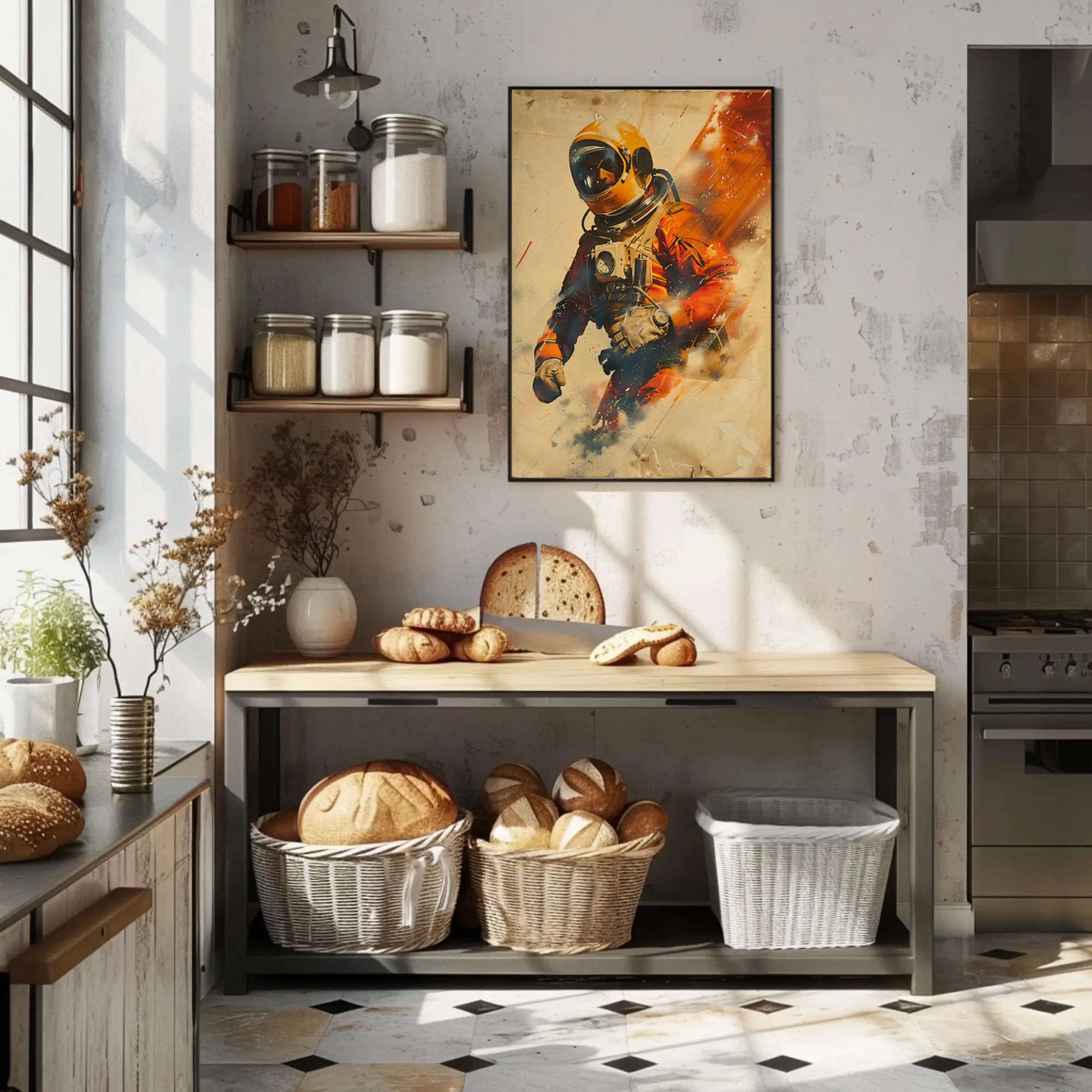 Astronaut in motion: vibrant adventure futuristic sci-fi poster PosterGoat