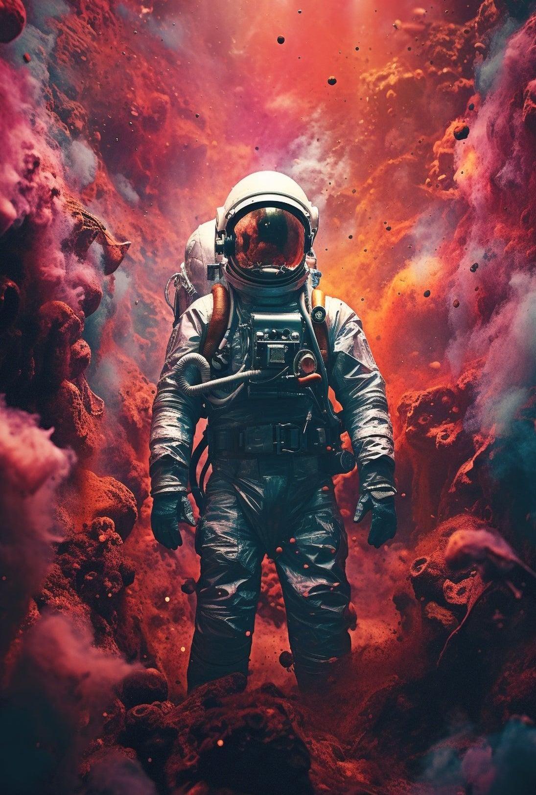 Astronaut's Journey into Cosmic Unknown - Futuristic Sci-Fi Poster PosterGoat