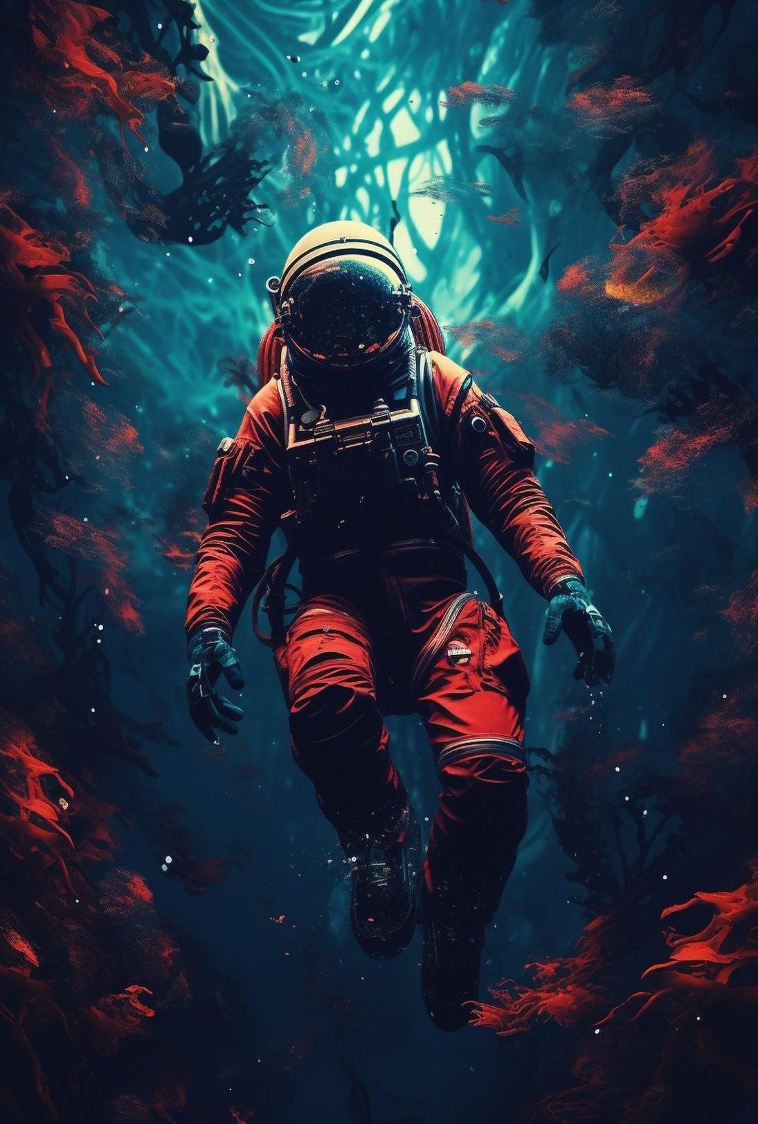Astronaut's Odyssey in Underwater Cosmos Futuristic Sci-Fi Poster PosterGoat