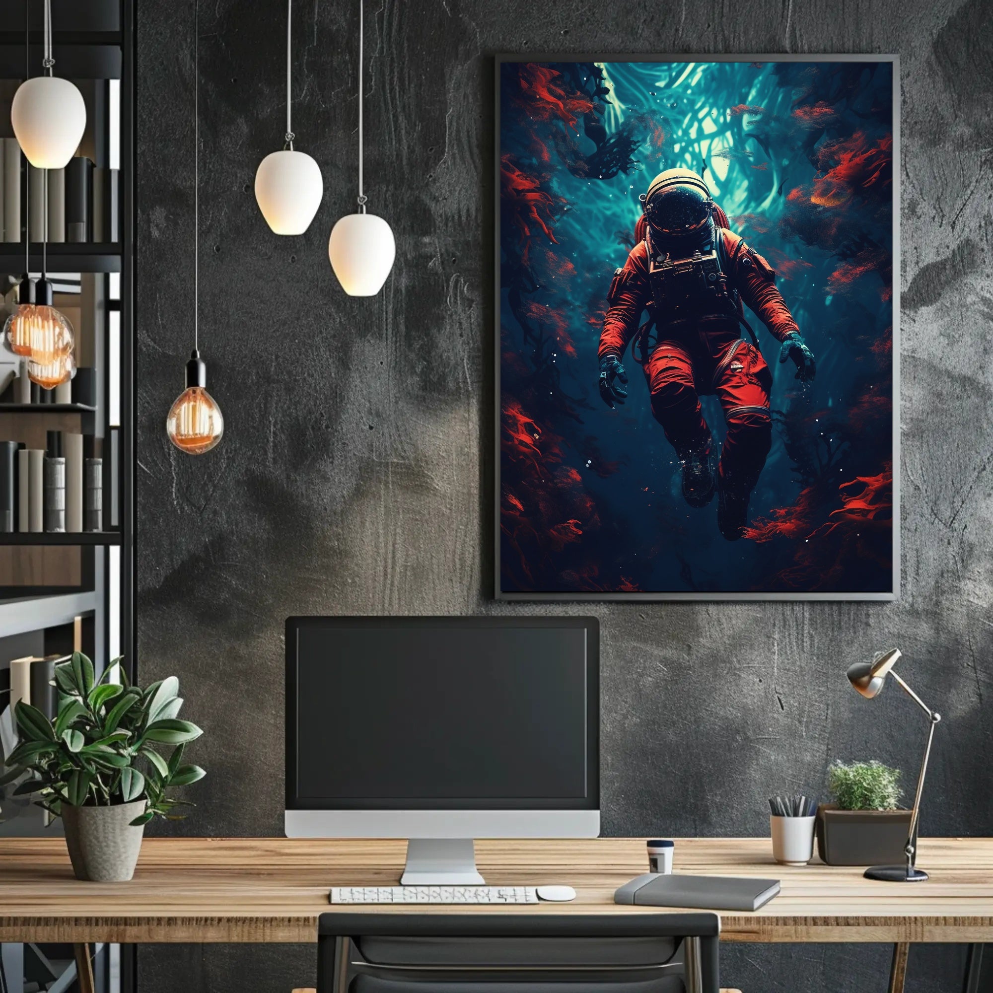 Astronaut's Odyssey in Underwater Cosmos Futuristic Sci-Fi Poster PosterGoat