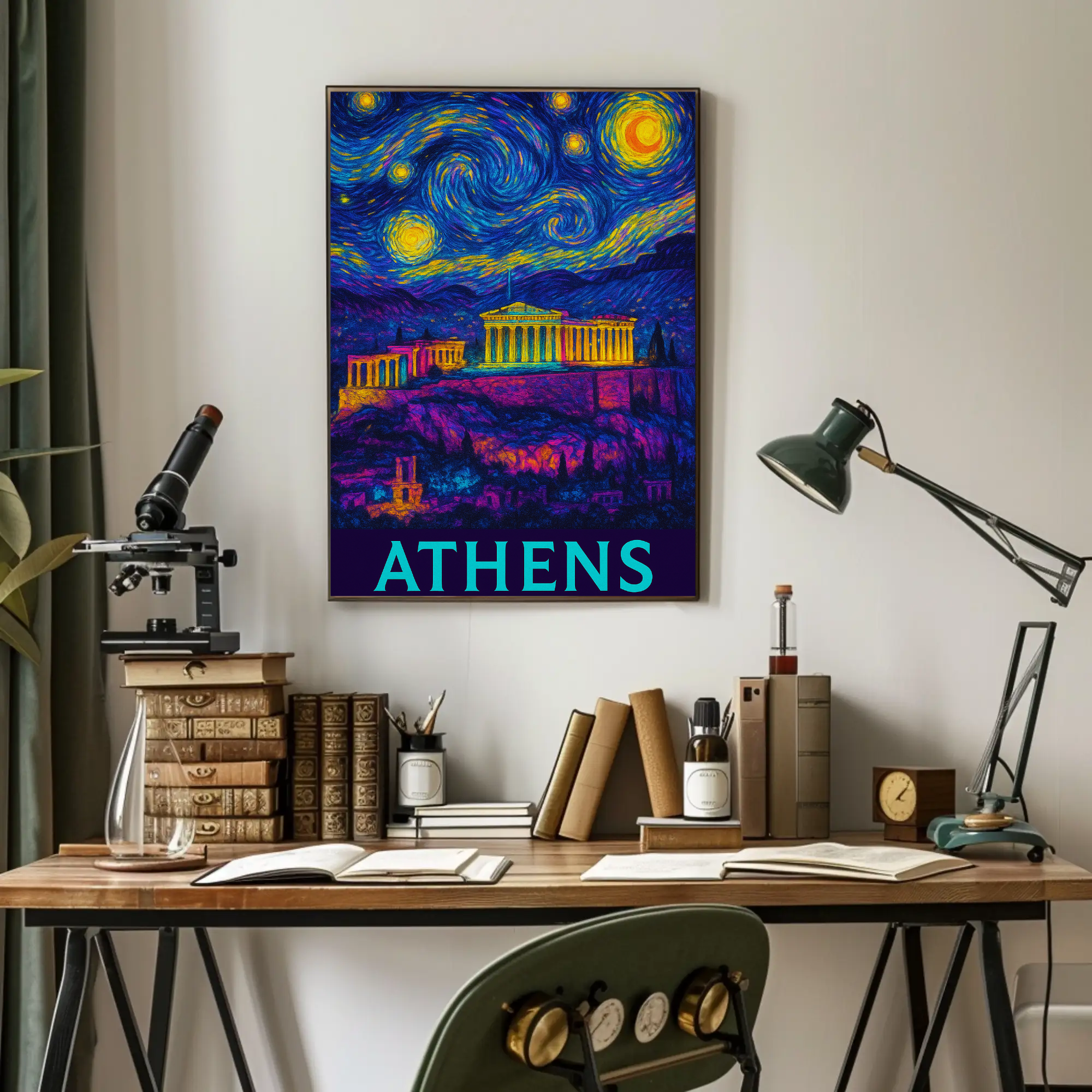 Athens Starry Night Van Gogh Travel Poster PosterGoat