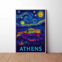 Athens Starry Night Van Gogh Travel Poster PosterGoat