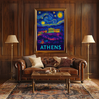 Athens Starry Night Van Gogh Travel Poster PosterGoat