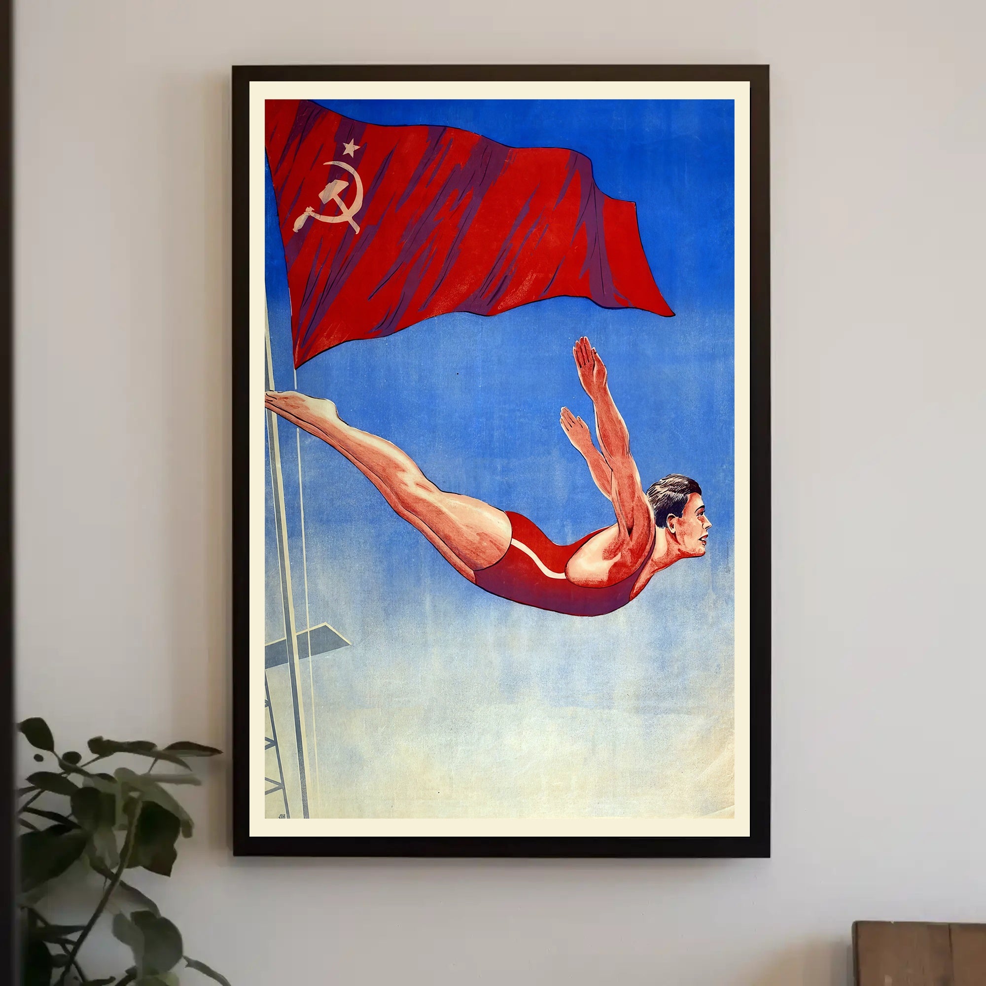 Athletic Diver with Soviet Flag Propaganda Poster PosterGoat