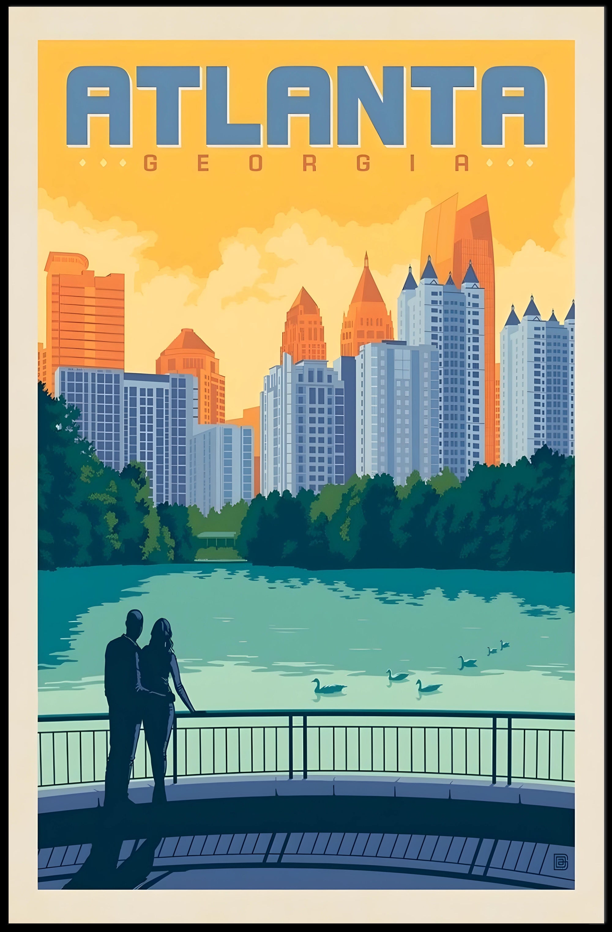 Atlanta Cityscape Silhouette in Retro Travel Poster PosterGoat