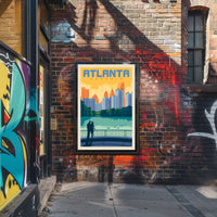 Atlanta Cityscape Silhouette in Retro Travel Poster PosterGoat