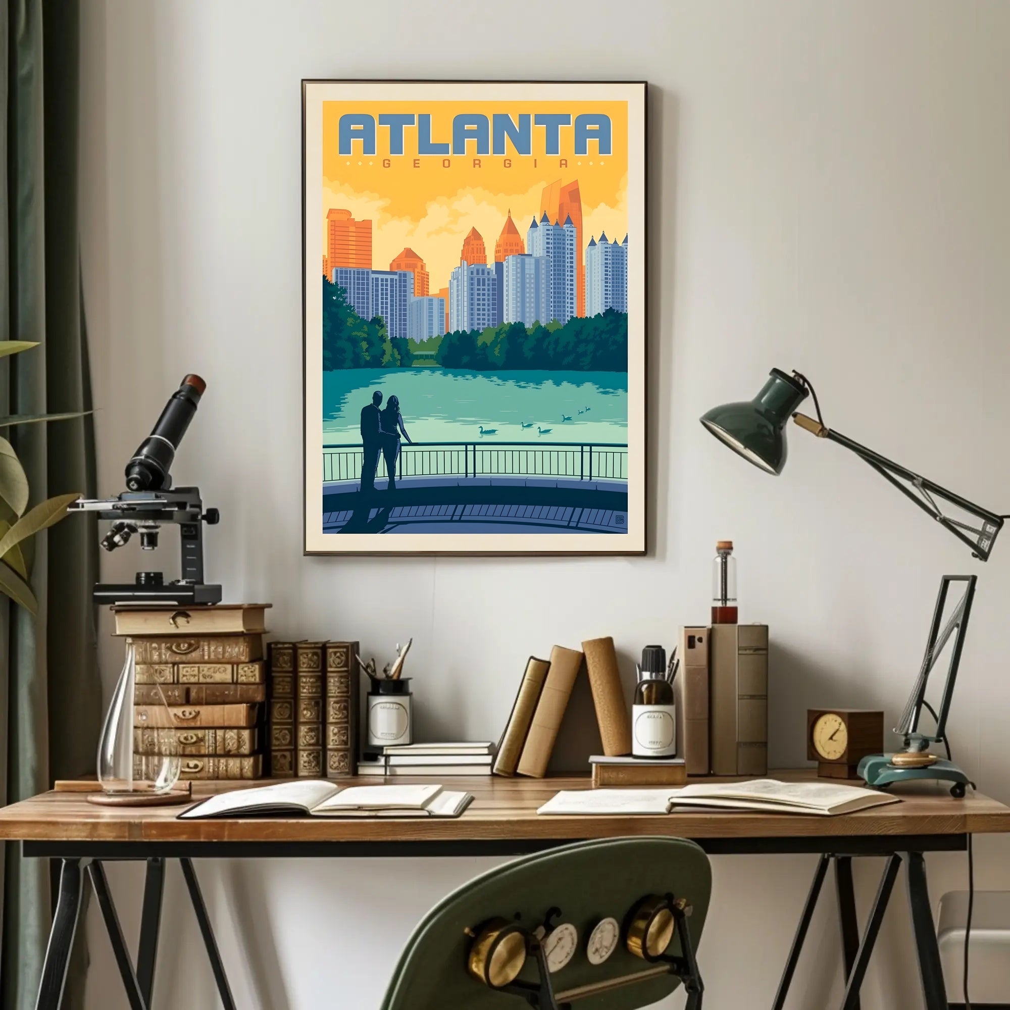 Atlanta Cityscape Silhouette in Retro Travel Poster PosterGoat