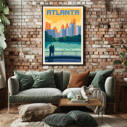 Atlanta Cityscape Silhouette in Retro Travel Poster PosterGoat