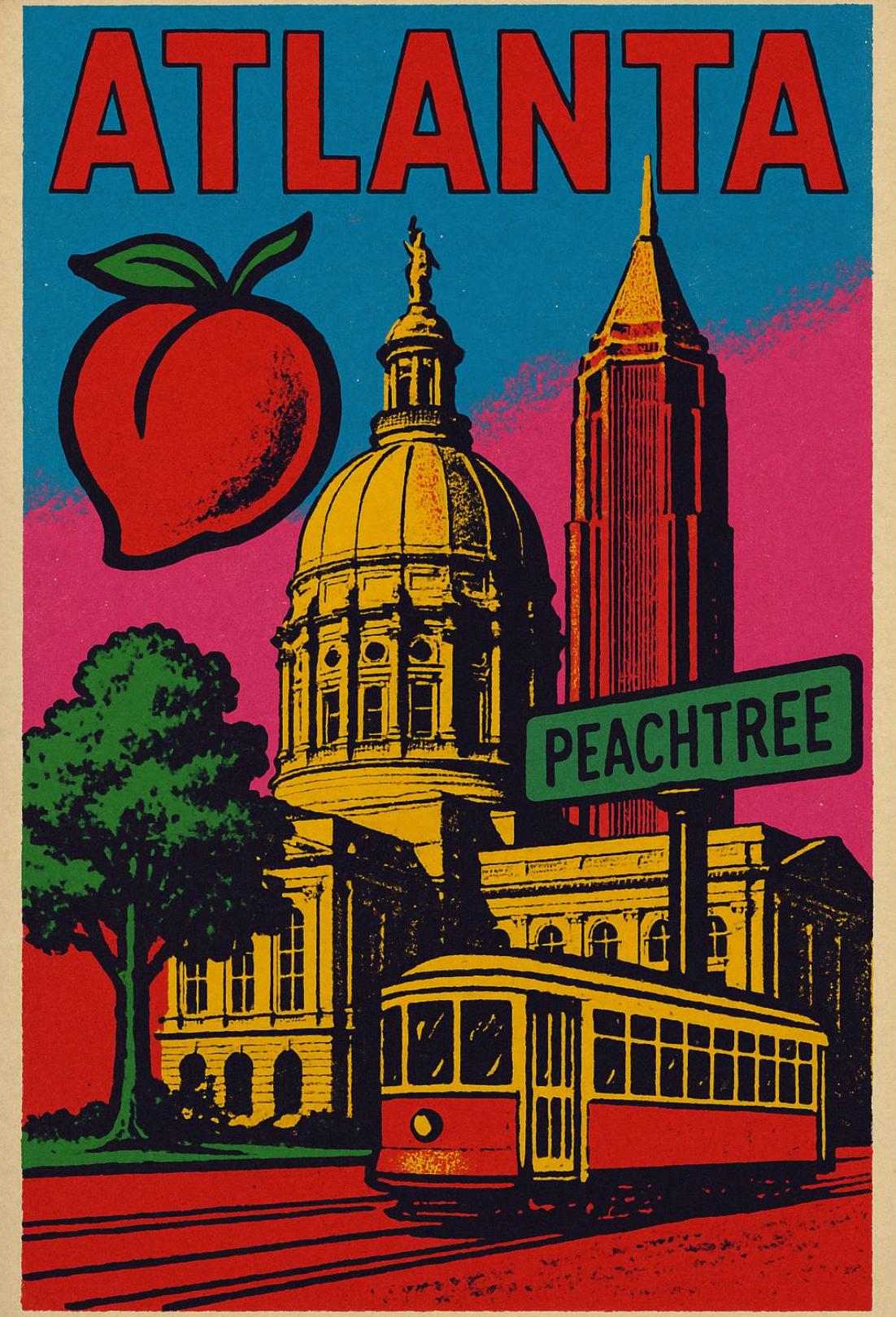 Atlanta Peachtree Vintage Style Travel Poster PosterGoat