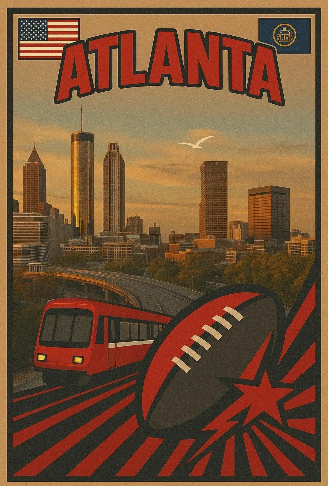 Atlanta Skyline Retro Sports Tribute Sports Poster PosterGoat
